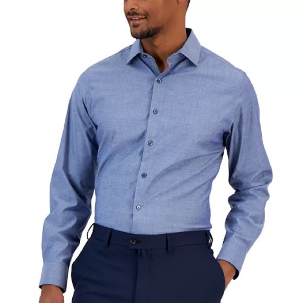 Men’s Bar III Blue Slim Fit Button Up Shirt Size XL